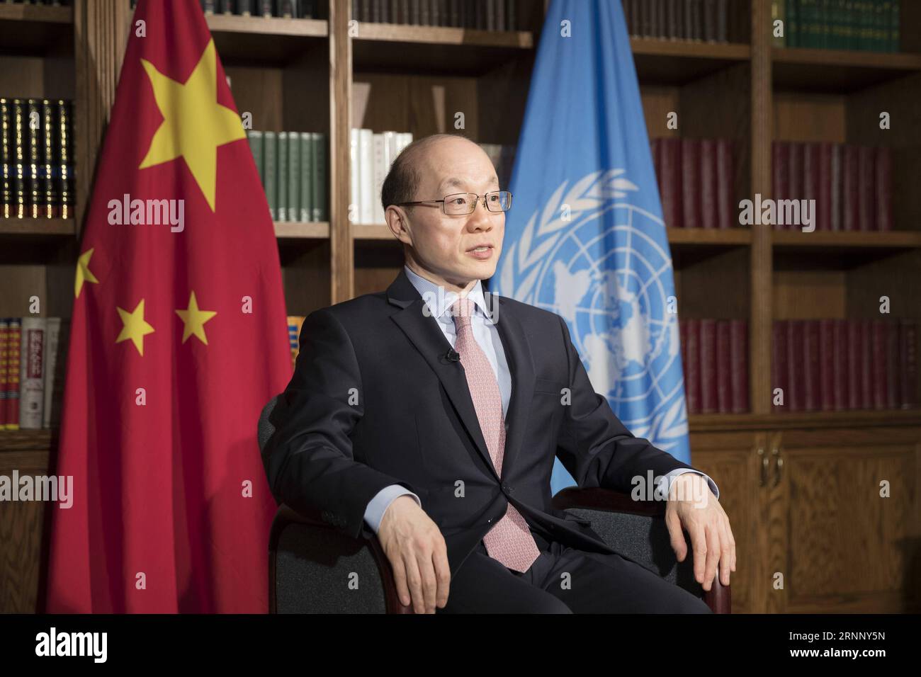 (170801) -- UNITED NATIONS, Aug. 1, 2017 -- Liu Jieyi, China s Permanent Representative to the United Nations receives an interview with Xinhua in New York, on Aug. 1, 2017. China on July 31 concluded its rotating presidency of the UN Security Council for the month of July. Under the month-long Chinese presidency, the Security Council, which is the most powerful UN body, convened more than 30 meetings, adopted four resolutions and four presidential statements, and issued seven press statements. In July, China succeeded in holding two open debates on enhancing African capacities in the areas of Stock Photo