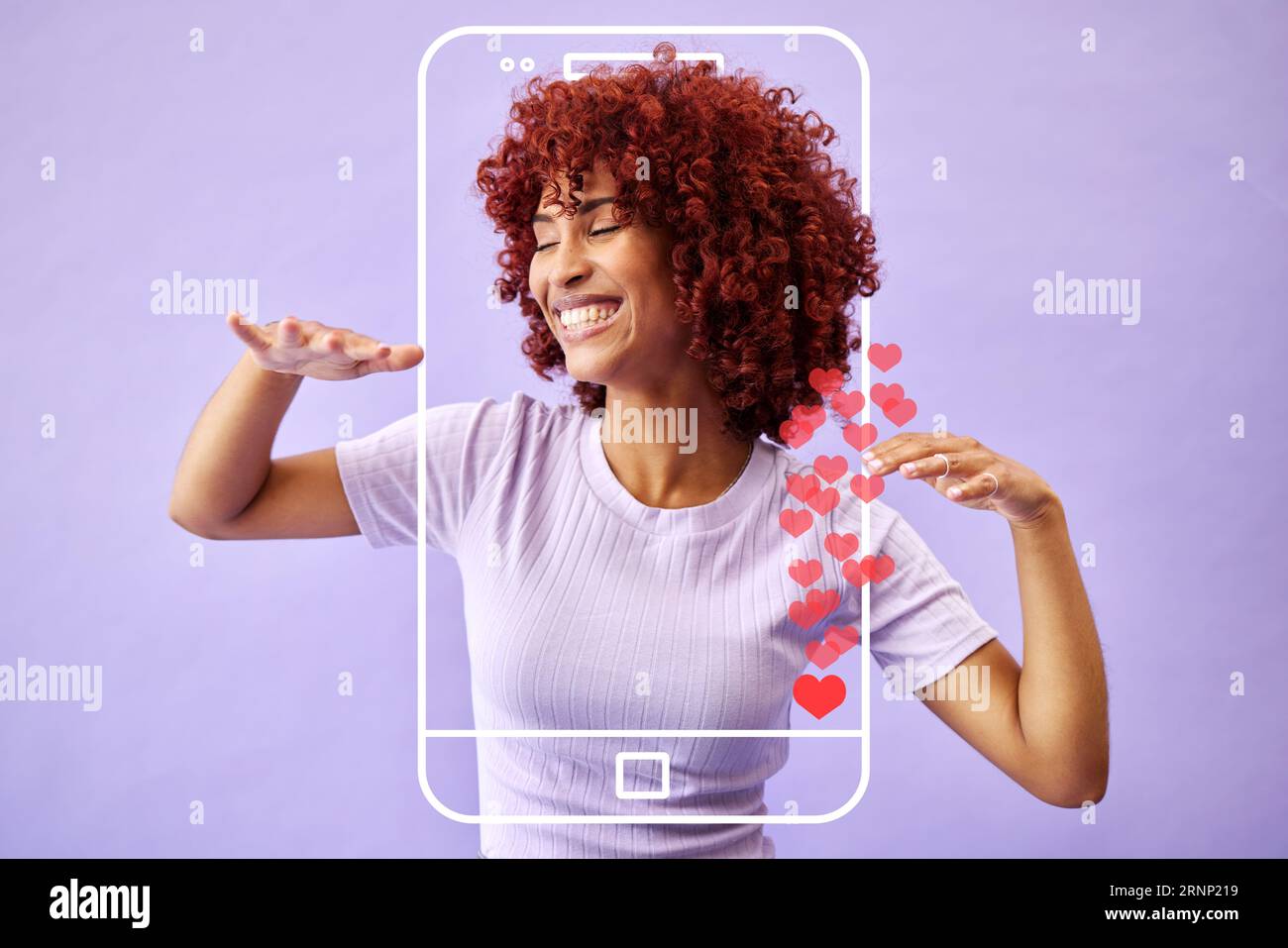 Studio, woman influencer and social media icon to like, subscribe and ...