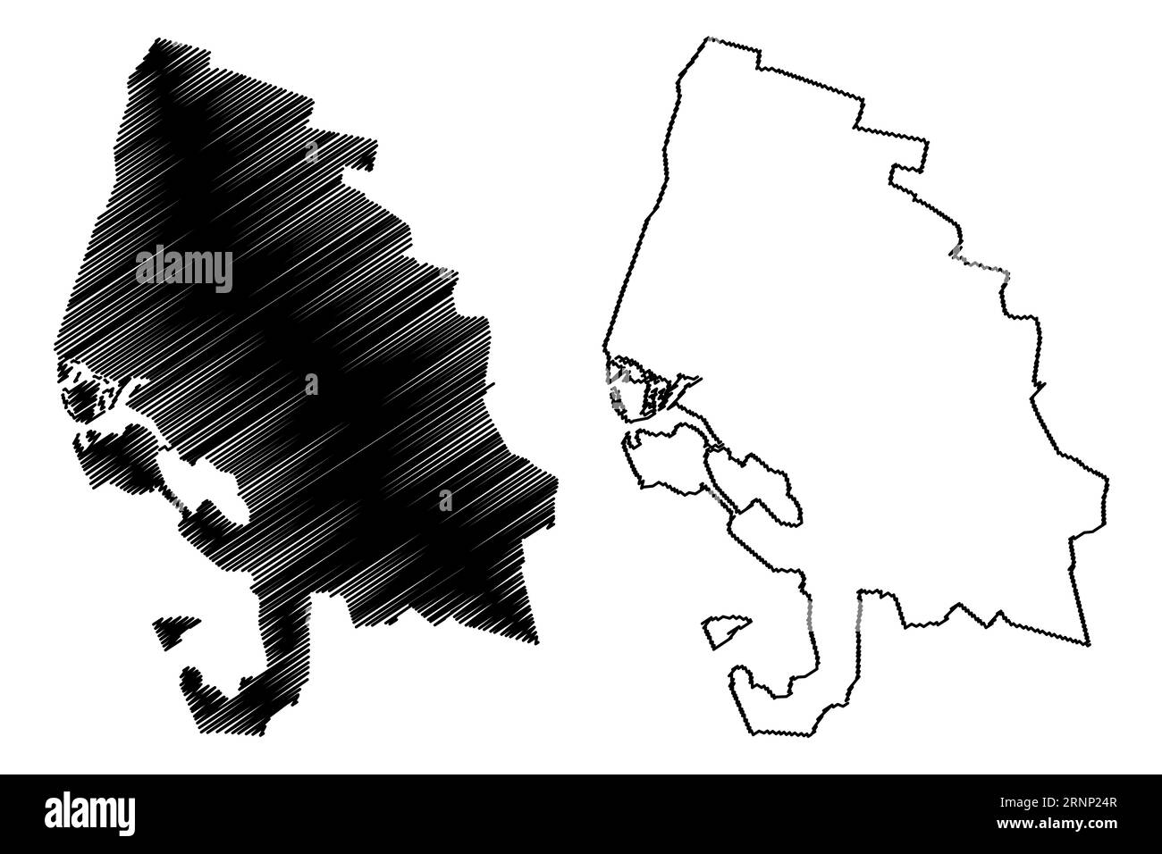 Bergen op Zoom city and municipality (Kingdom of the Netherlands, Holland, North Brabant or Noord-Brabant province) map vector illustration, scribble Stock Vector