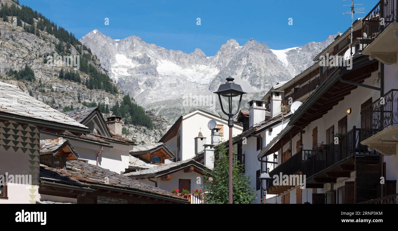 The Grand Jorasses massif from Courmayeur - Aosta valley in Italy. Stock Photo