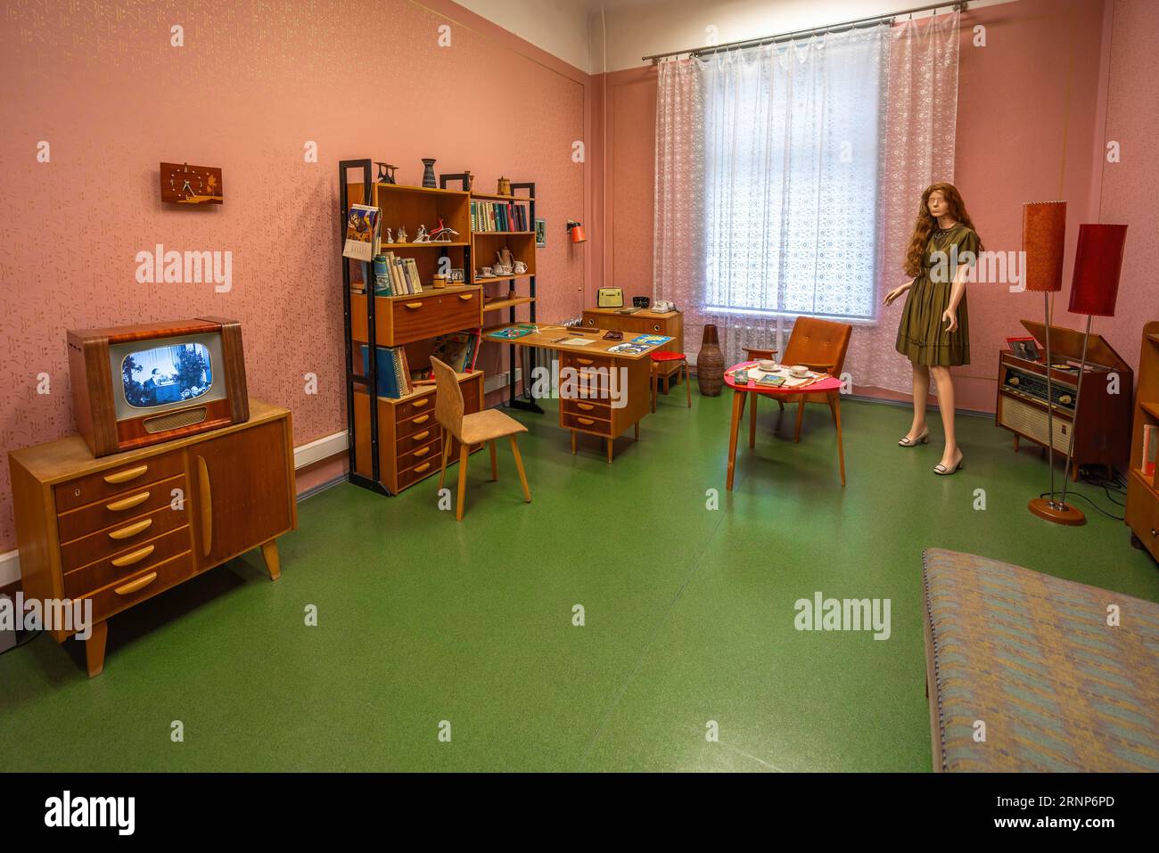 Living Room from Soviet Era in the 60s at National History Museum of Latvia - Riga, Latvia Stock Photo