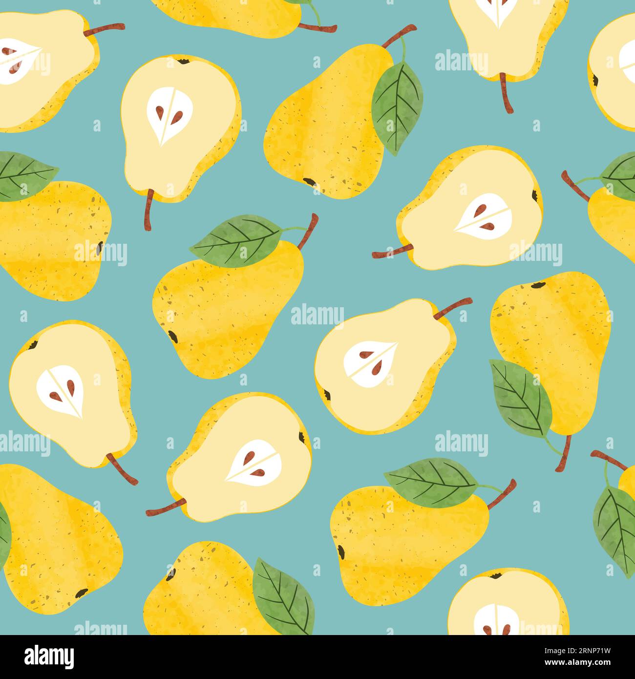 Seamless vector pattern with watercolor yellow pears. Stock Vector