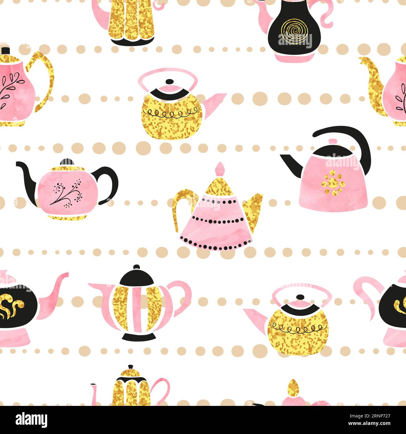 Seamless cute teapots pattern. Vector tea background. Stock Vector
