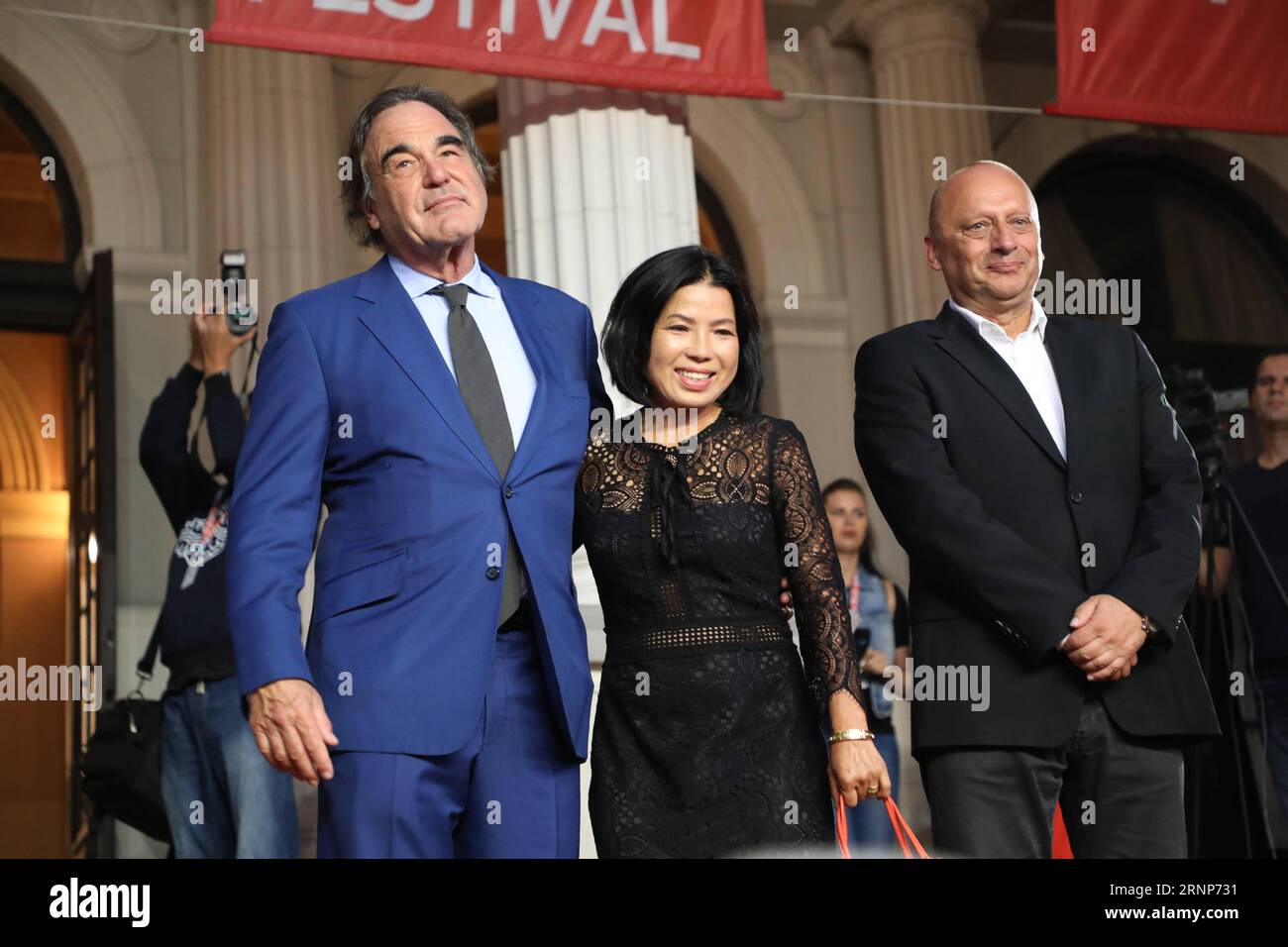 (170814) -- SARAJEVO, Aug. 14, 2017 -- Famous U.S. film director Oliver Stone (L) and the festival director Mirsad Purivatra (R) pose for a photo on the red carpet during the 23rd Sarajevo Film Festival(SFF) in Sarajevo, Bosnia and Herzegovina, on Aug. 13, 2017. Oliver Stone received Honorary Heart of Sarajevo on the festival for his remarkable contribution to the art of film. )(yk) BOSNIA AND HERZEGOVINA-SARAJEVO-SARAJEVO FILM FESTIVAL HarisxMemija PUBLICATIONxNOTxINxCHN   170814 Sarajevo Aug 14 2017 Famous U S Film Director Oliver Stone l and The Festival Director Mirsad Purivatra r Pose for Stock Photo