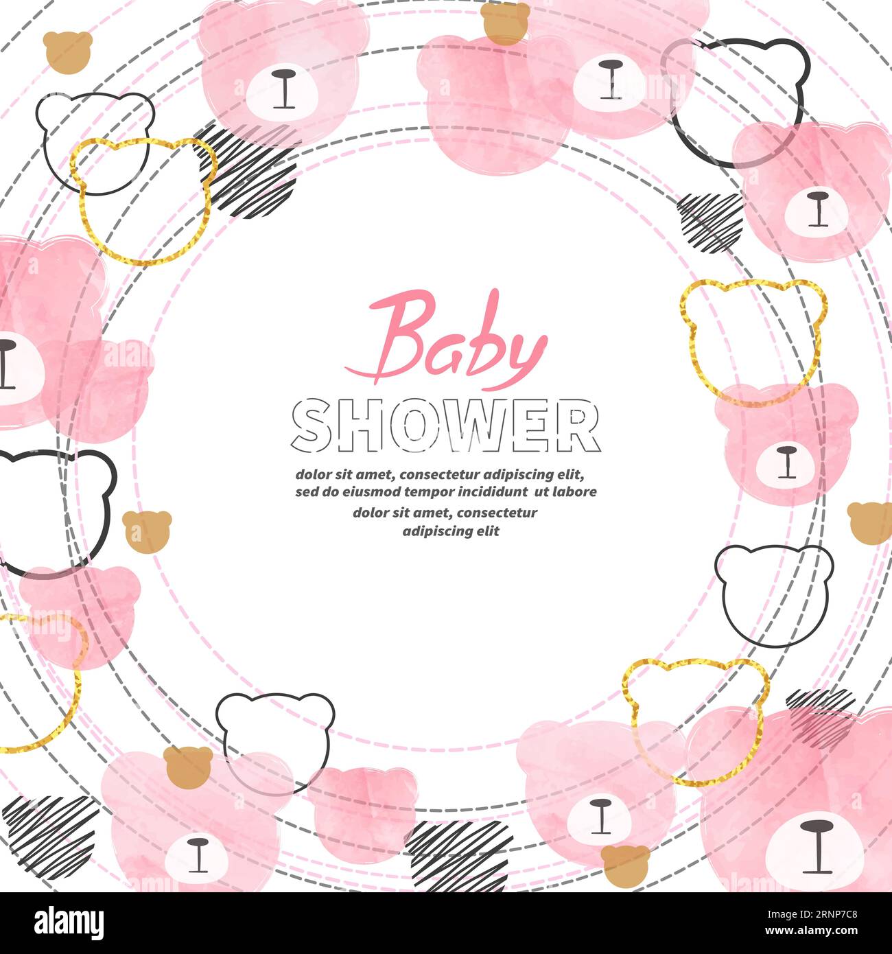 Baby Shower girl card design with abstract watercolor pink bears Stock ...