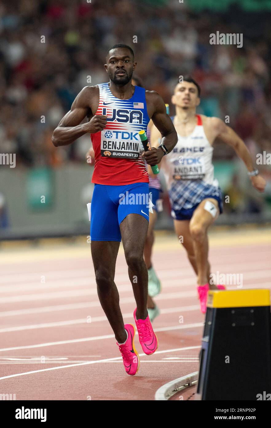 Rai Benjamin of the USA competing in the men’s 4x400m relay final on