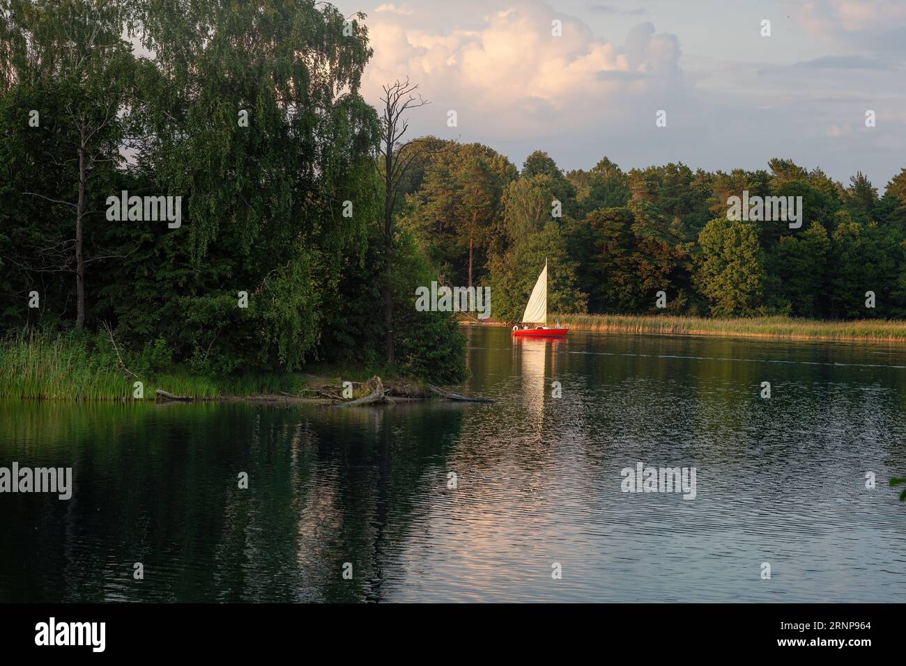 Sail Boat at Lake Galve - Trakai, Lithuania Stock Photo