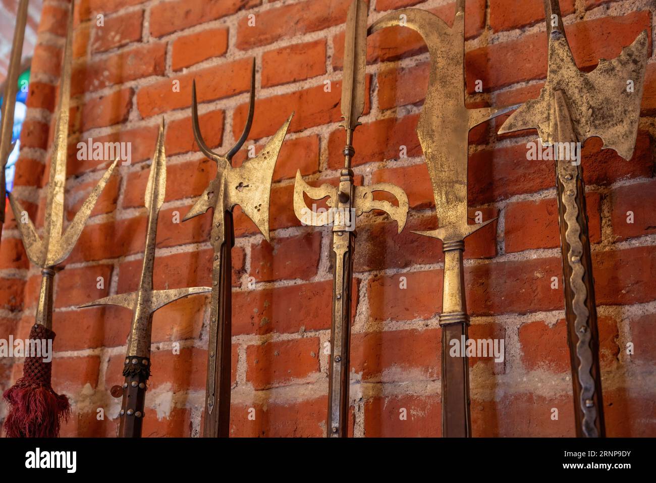 Halberds at Trakai Island Castle - Trakai, Lithuania Stock Photo