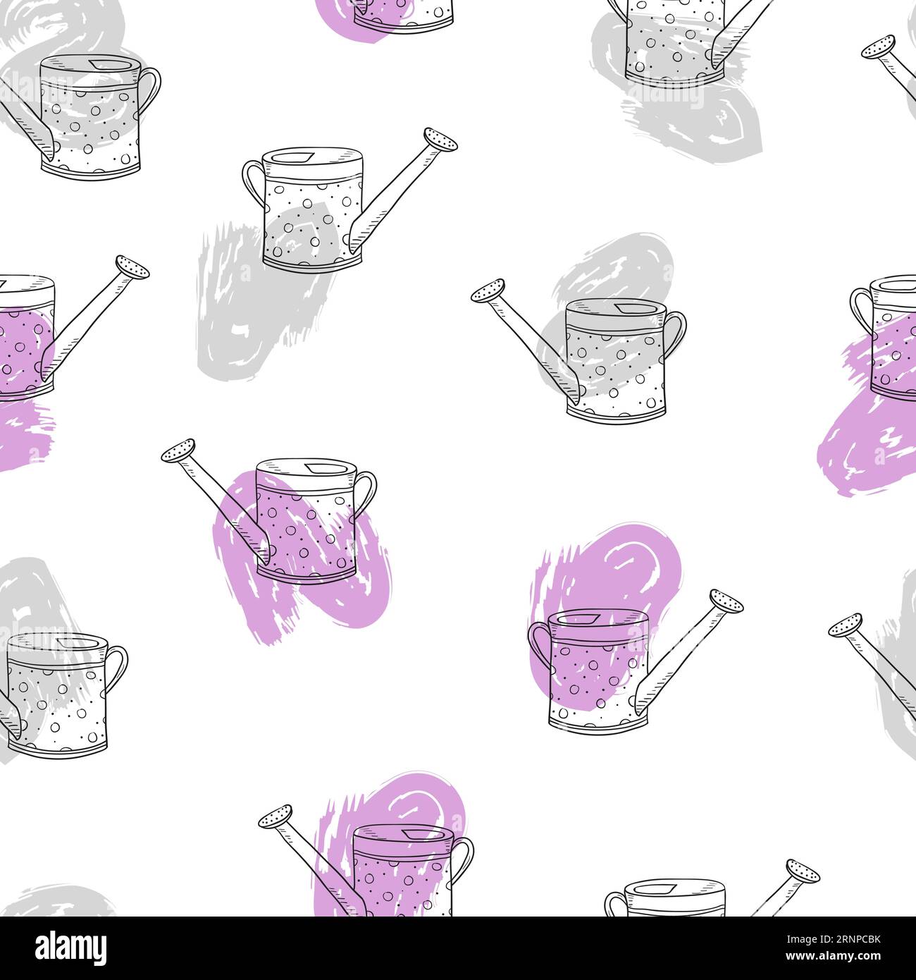 Watering can seamless pattern. Doodle vector background Stock Vector