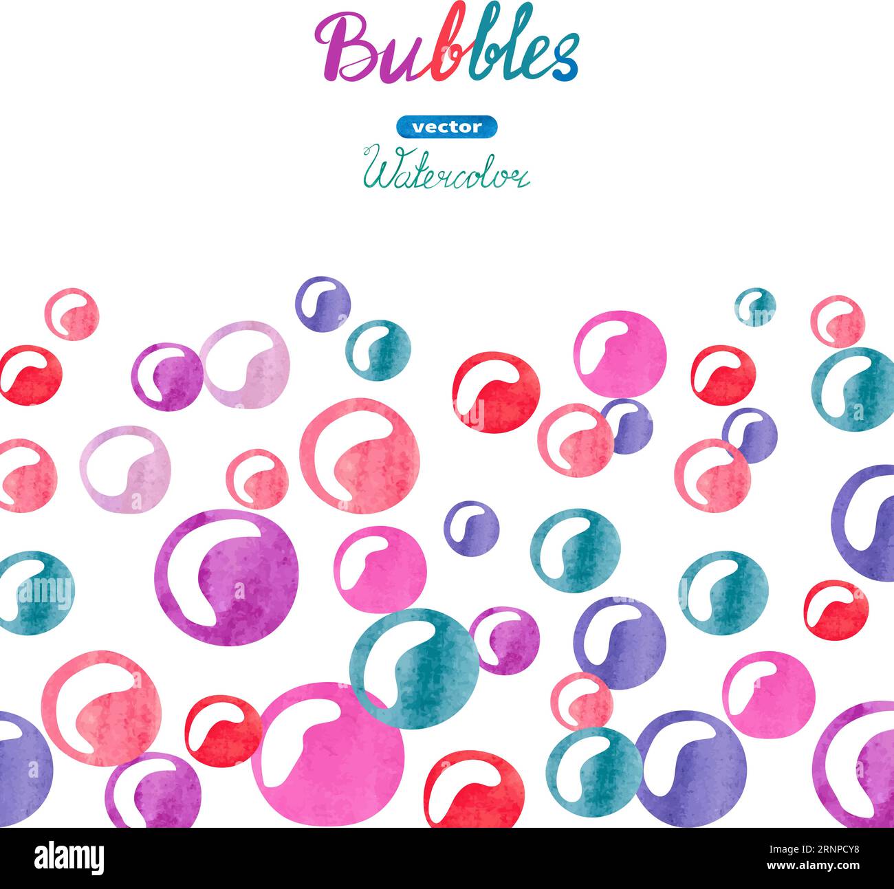 Watercolor bubbles background. Colorful bubbles isolated on white. Vector illustration Stock