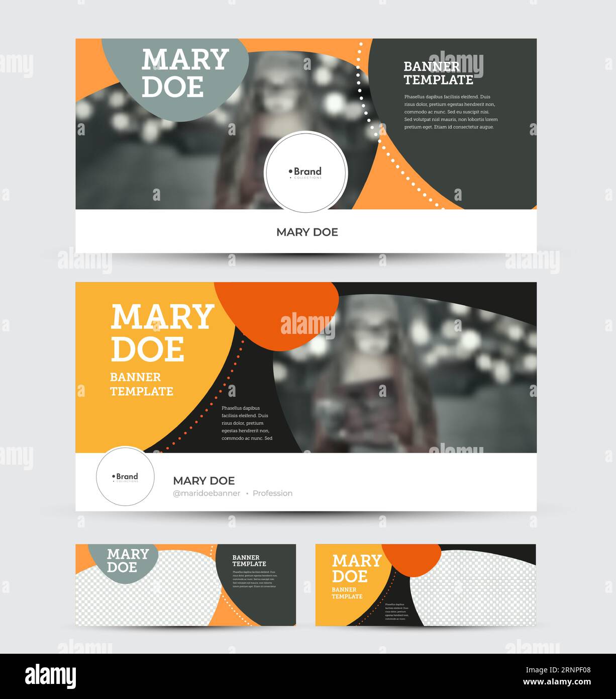 Set of vector banners with header, info, place for photo, flyer for social media advertising. Presentation horizontal template for website with colorf Stock Vector
