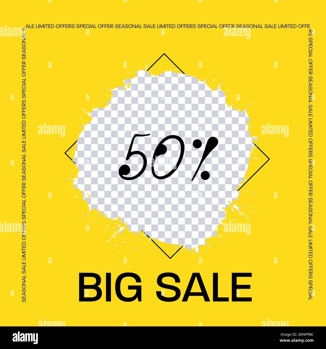 Vector banner, tag, sticker for sale, discounts, offers on a yellow background. Stylish illustration with a place for a photo in the form of a blot,br Stock Vector