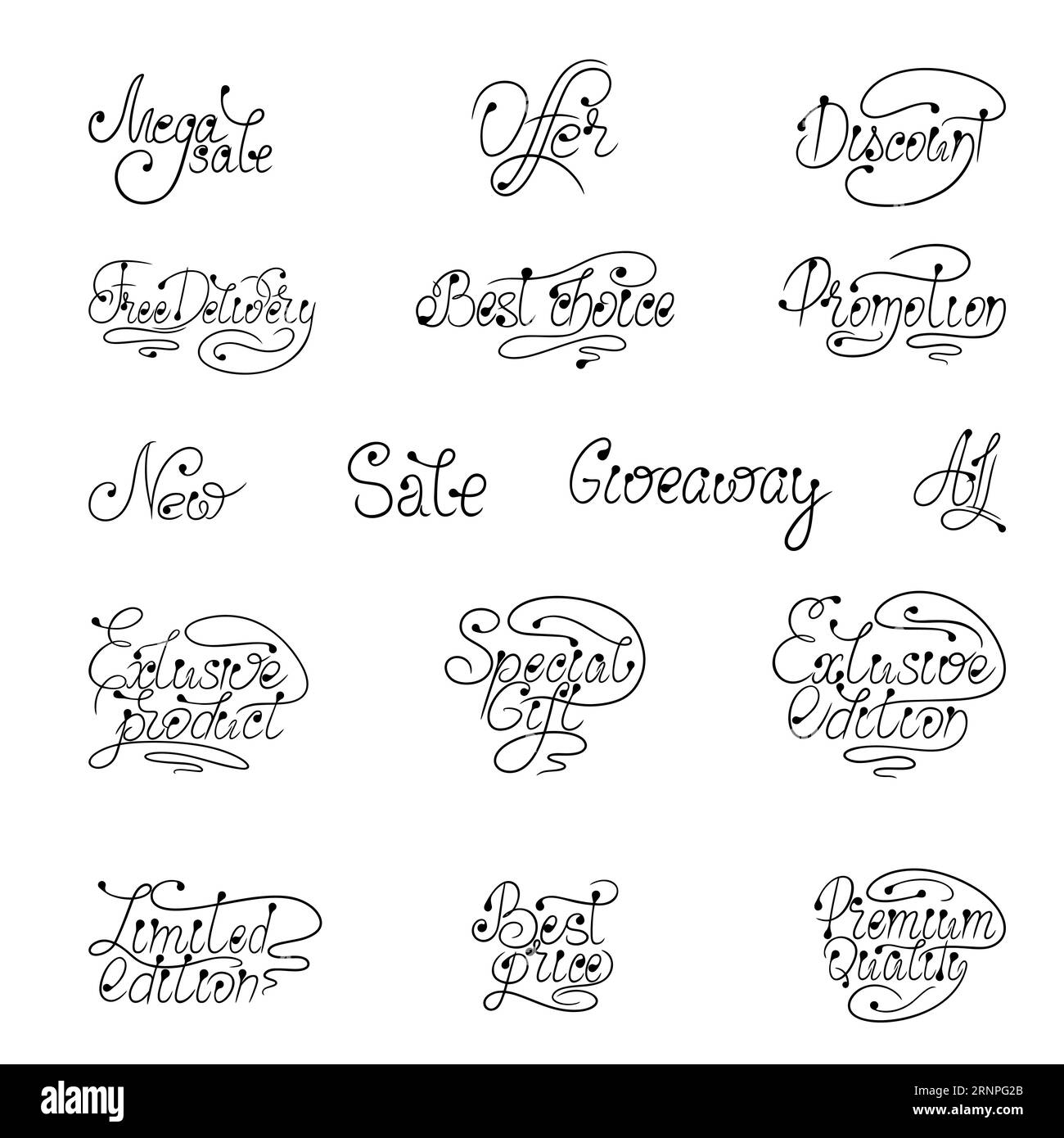 Vector illustration, calligraphic slogans for sale, discounts, promotions, giveaway. Lettering for poster, banner, flyer. Hand inspiration with drops Stock Vector