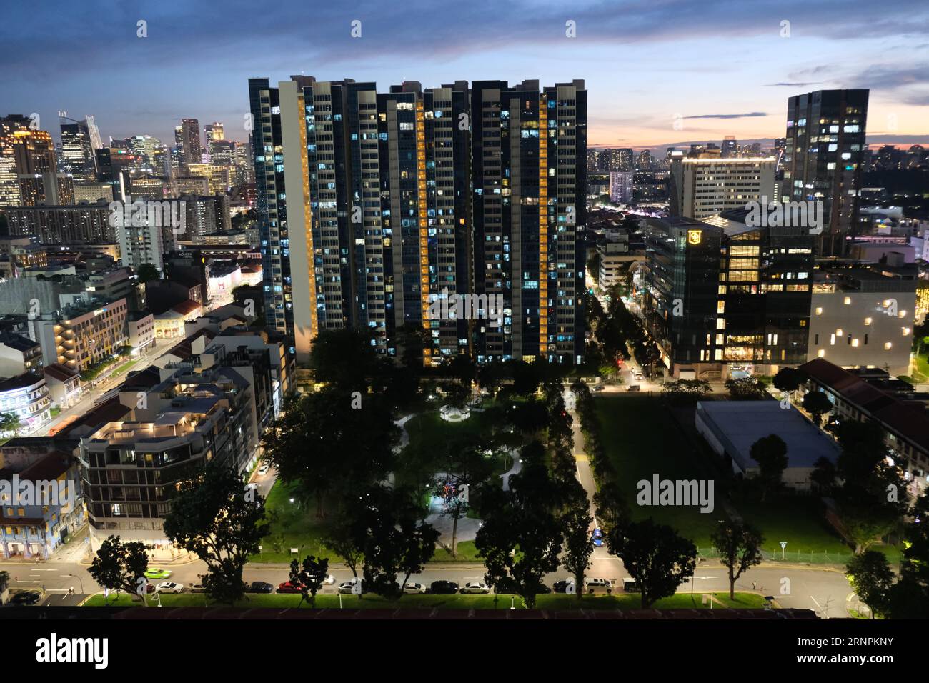 View over Singapore's Jalan Besar neighbourhood at twilight Stock Photo