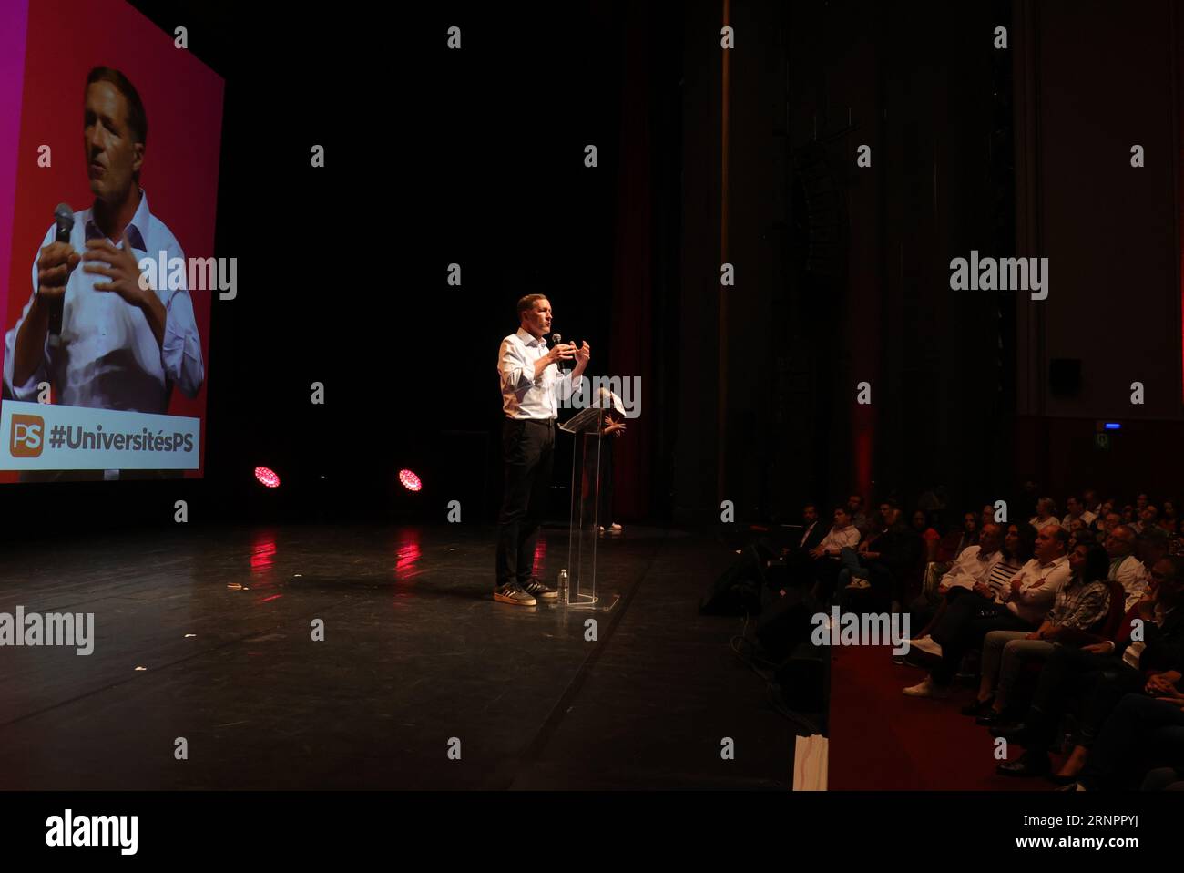Mons, Belgium. 02nd Sep, 2023. PS chairman Paul Magnette pictured at the closing speech at the Summer University (Universite d'Ete) of French-speaking socialist party PS, Saturday 02 September 2023 in Mons. BELGA PHOTO VIRGINIE LEFOUR Credit: Belga News Agency/Alamy Live News Stock Photo