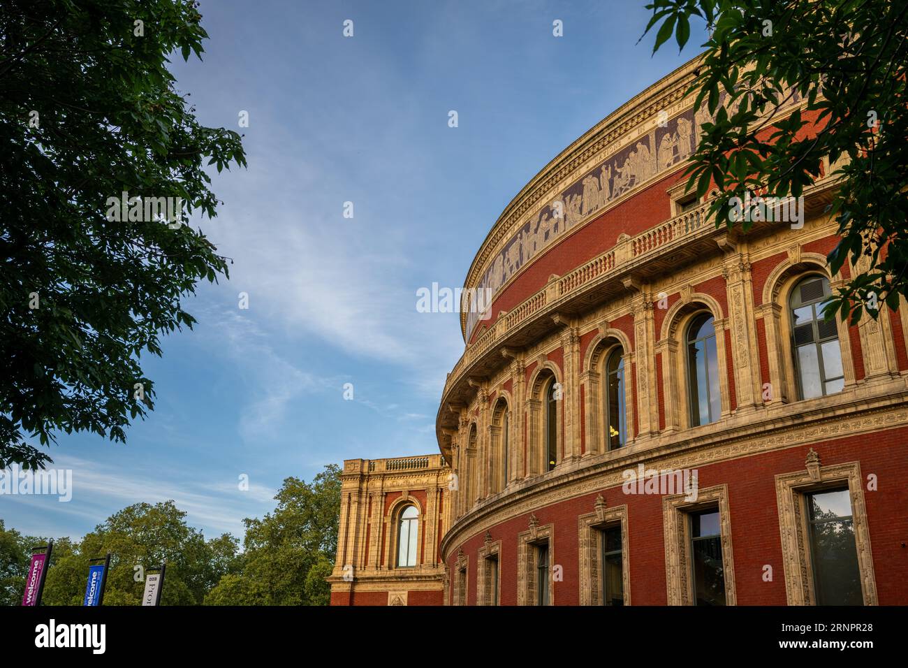 London, UK: The Royal Albert Hall, a famous concert and performance venue in South Kensington, London. Evening view from the north west. Stock Photo