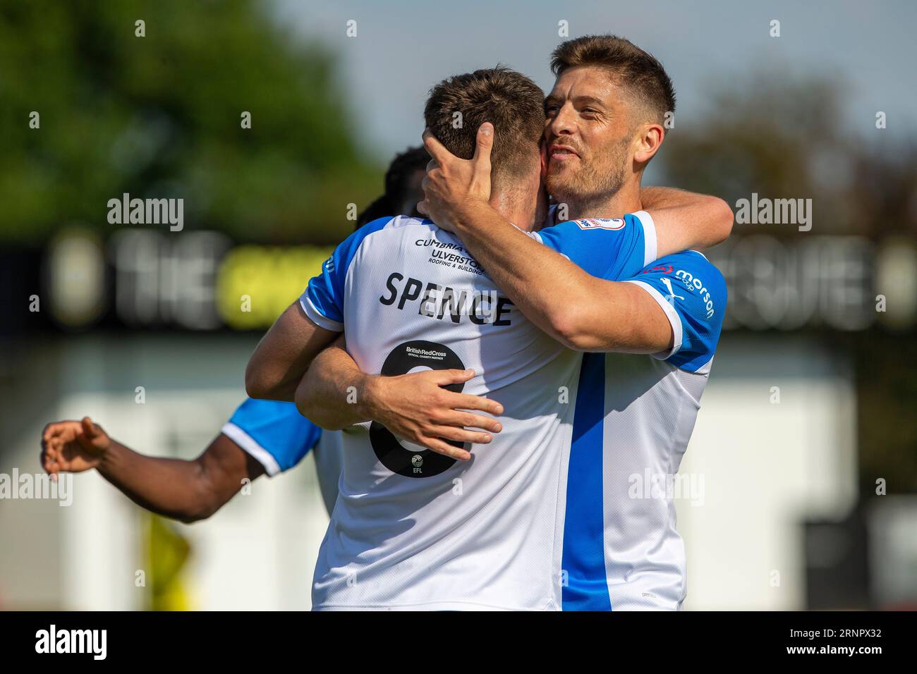 George Ray Barrow Barrow's Kian Spence celebrates with his team mate George Ray after ...