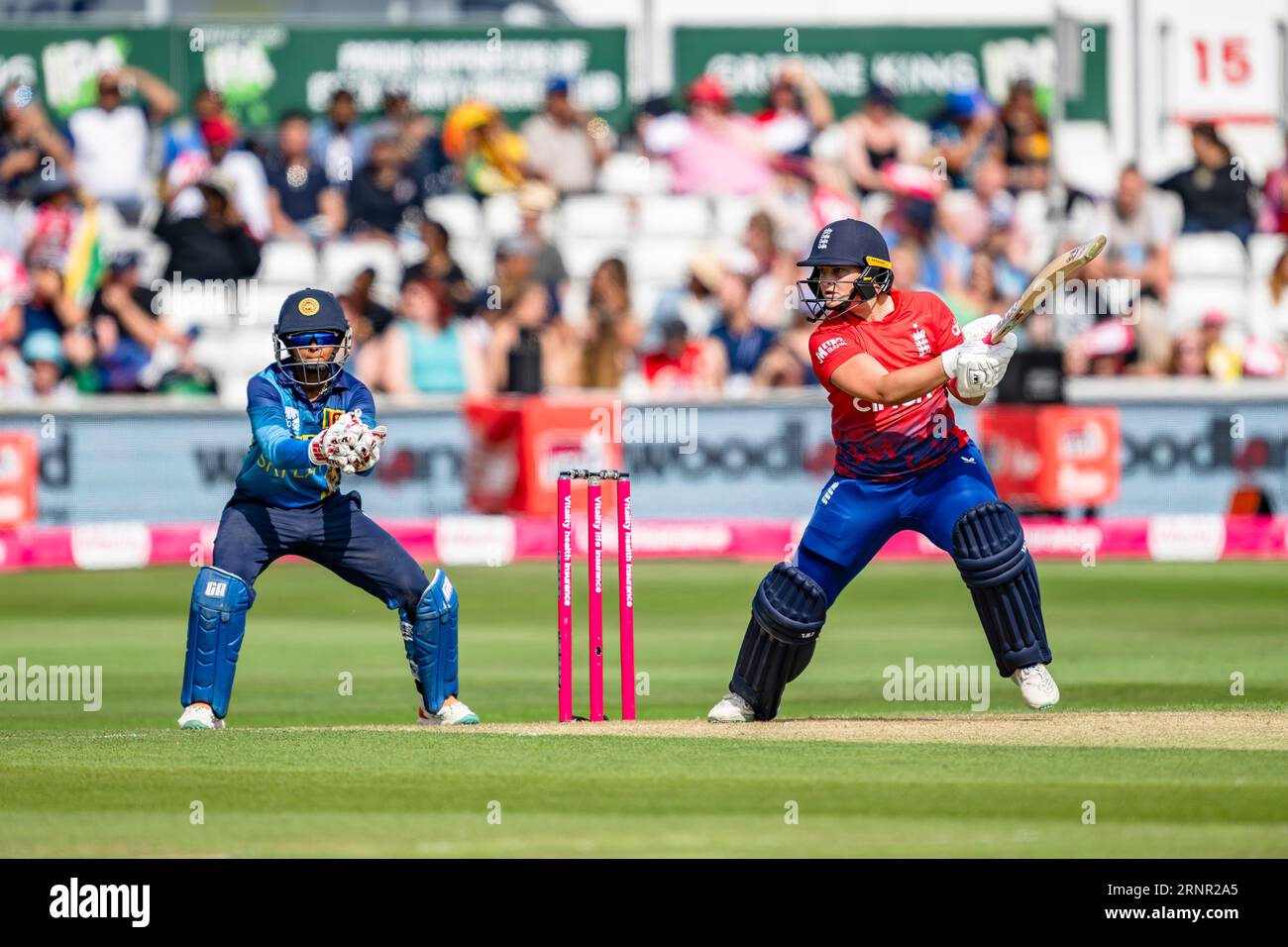 CHELMSFORD, UNITED KINGDOM. 02 September, 2023. Dannielle Gibson of England (right) during England Women v Sri Lanka Women - 2nd Vitality IT20 at The Cloud County Ground on Saturday, September 02, 2023 in CHELMSFORD ENGLAND.  Credit: Taka Wu/Alamy Live News Stock Photo