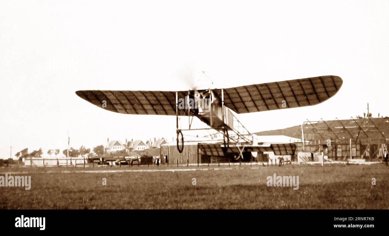 A Gnome-Bleriot monoplane at the Eastbourne Aviation Company, early 1900s Stock Photo