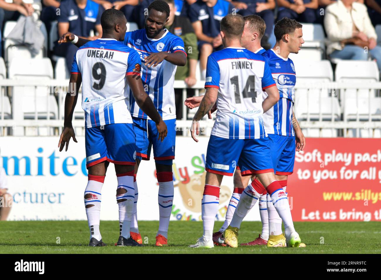 Hartlepool United's Mani Dieseruvwe during the Vanarama National League  match between Altrincham and Hartlepool United at Moss Lane, Altrincham on  Tuesday 19th September 2023. (Photo: Scott Llewellyn