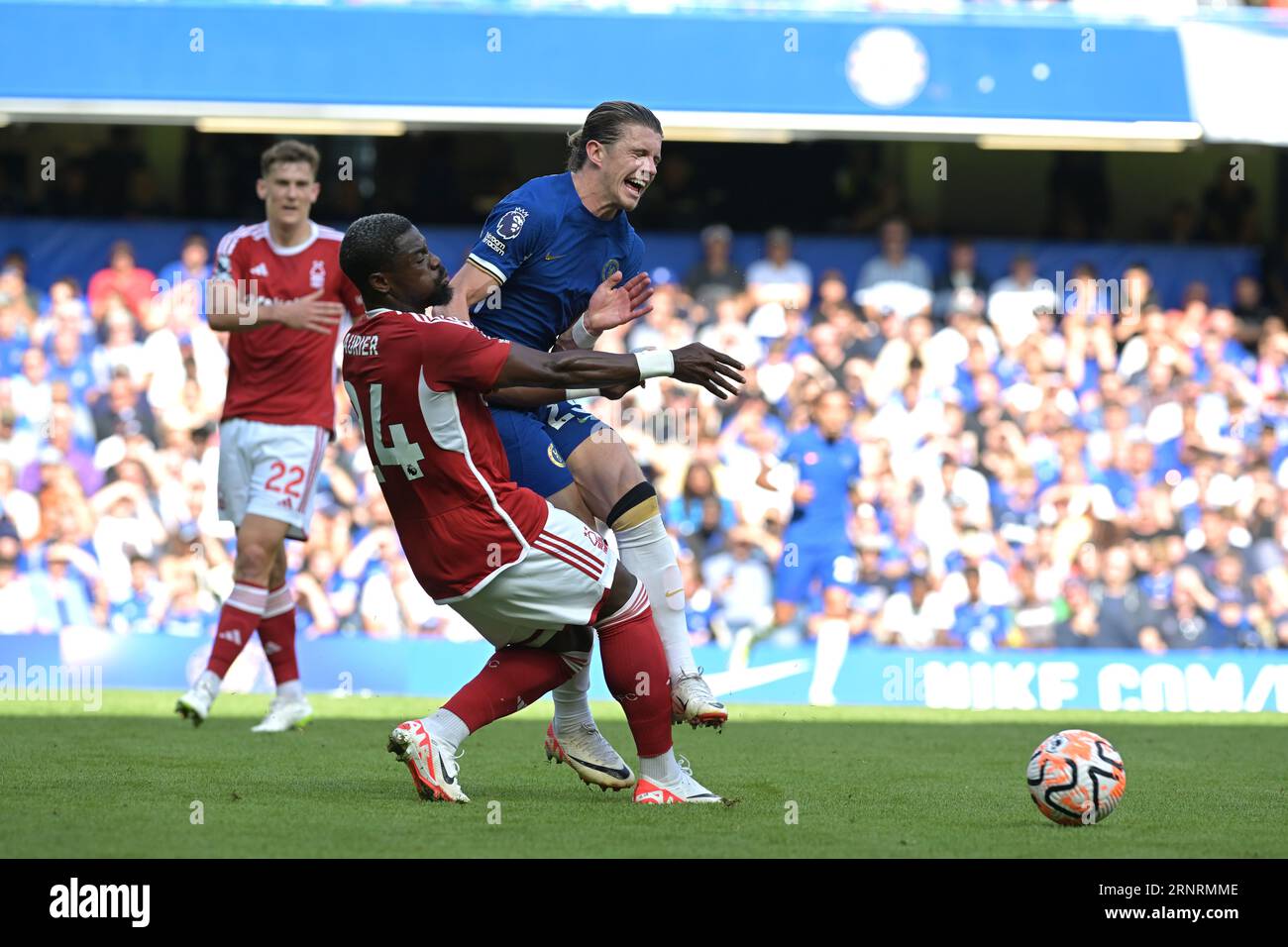 London, UK. 2nd Sep, 2023. Conor Gallagher of Chelsea and Serge Aurier of Nottingham Forest during the Chelsea vs Nottingham Forest Premier League match at Stamford Bridge London Credit: MARTIN DALTON/Alamy Live News Stock Photo