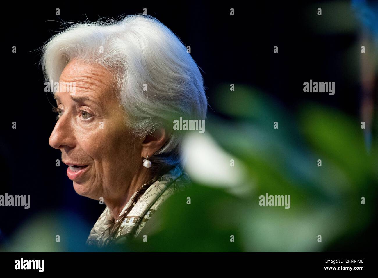 (171012) -- WASHINGTON D.C., Oct. 12, 2017 -- Christine Lagarde, managing director of the International Monetary Fund (IMF), speaks at a Civil Society Townhall meeting at the World Bank Headquarters in Washington D.C., the United States, Oct. 11, 2017. ) (jmmn) U.S.-WASHINGTON D.C.-WORLD BANK-IMF-MEETING TingxShen PUBLICATIONxNOTxINxCHN Stock Photo