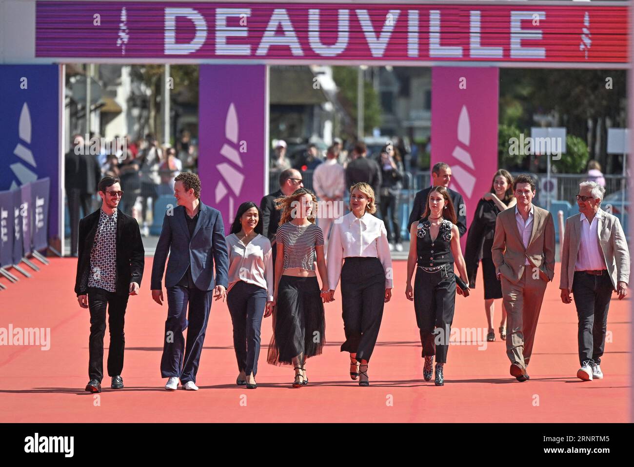 Deauville, France. 02nd Sep, 2023. Richard Sears, Noe Boon, Tess Barthelemy, Judith Godreche, Liz Kingsman, Loic Corbery, Didier Sandre attending the screening of Icon Of French Cinema during the 49th Deauville American Film Festival in Deauville, France on September 2, 2023. Photo by Julien Reynaud/APS-Medias/ABACAPRESS.COM Credit: Abaca Press/Alamy Live News Stock Photo