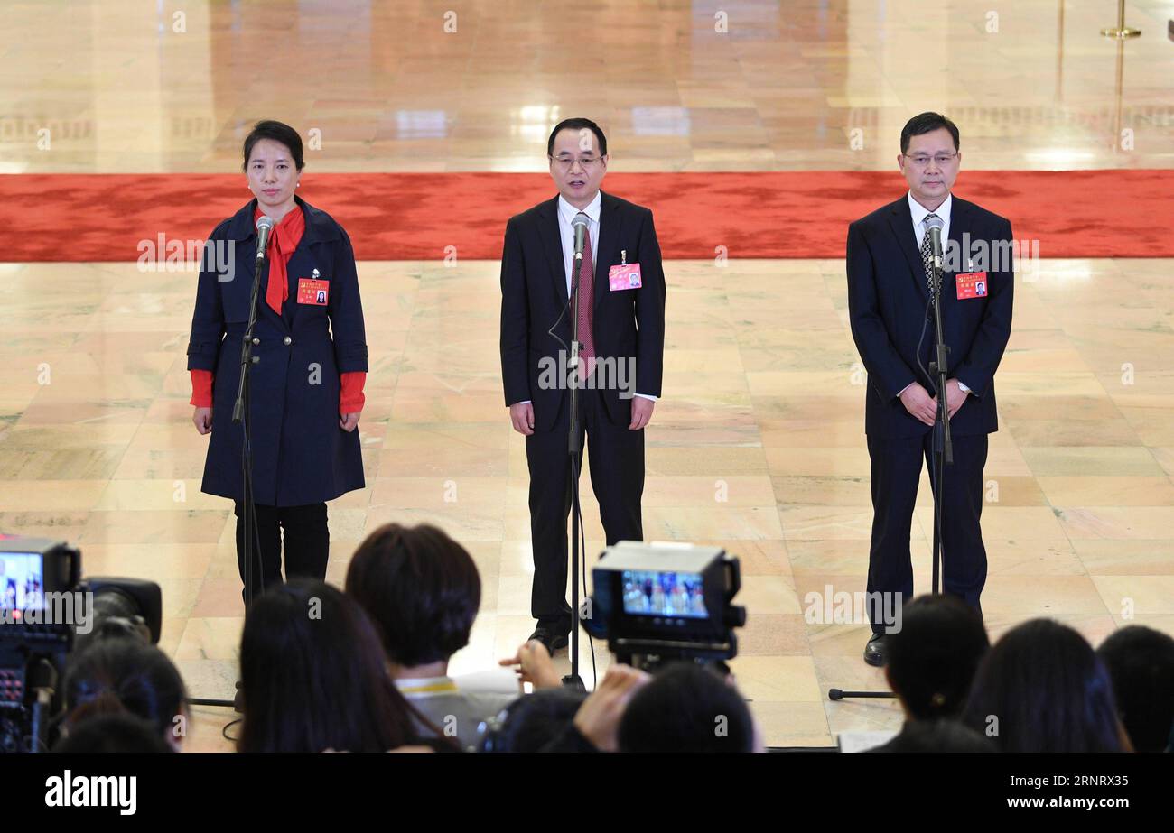 (171019) -- BEIJING, Oct. 19, 2017 -- (L-R) Jiang Yan, Kang Hongpu and Liu Zongfu, delegates to the 19th National Congress of the Communist Party of China (CPC), receive interview at the Great Hall of the People in Beijing, capital of China, Oct. 19, 2017. ) (ry) (CPC)CHINA-BEIJING-CPC NATIONAL CONGRESS-DELEGATES-INTERVIEW (CN) WangxJianhua PUBLICATIONxNOTxINxCHN Stock Photo