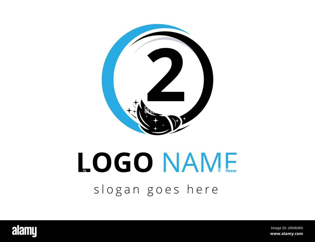 Letter 2 Cleaning Service Logo Design Concept With Clean Brush Symbol