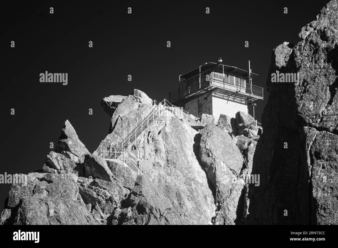 Sierra Buttes Fire Lookout in Sierra County California, USA from just below showing some of the 180 crazy stairs to the tower. Stock Photo