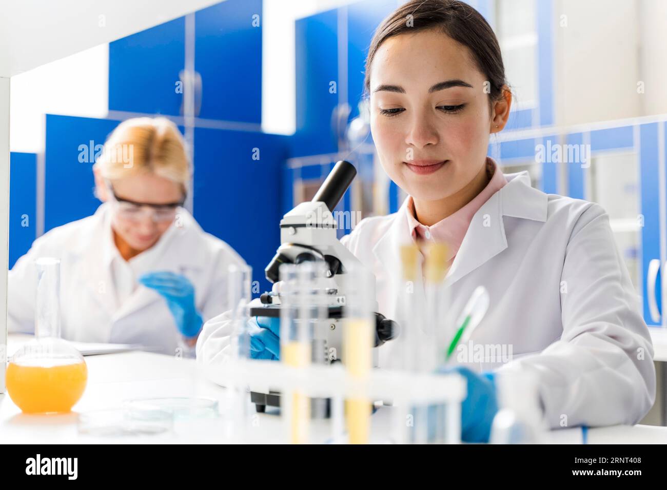 Front view female scientists laboratory Stock Photo