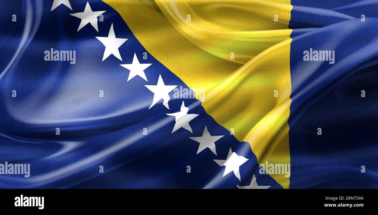 Bosnia And Herzegovina Flag - Realistic Waving Fabric Flag Stock Photo ...