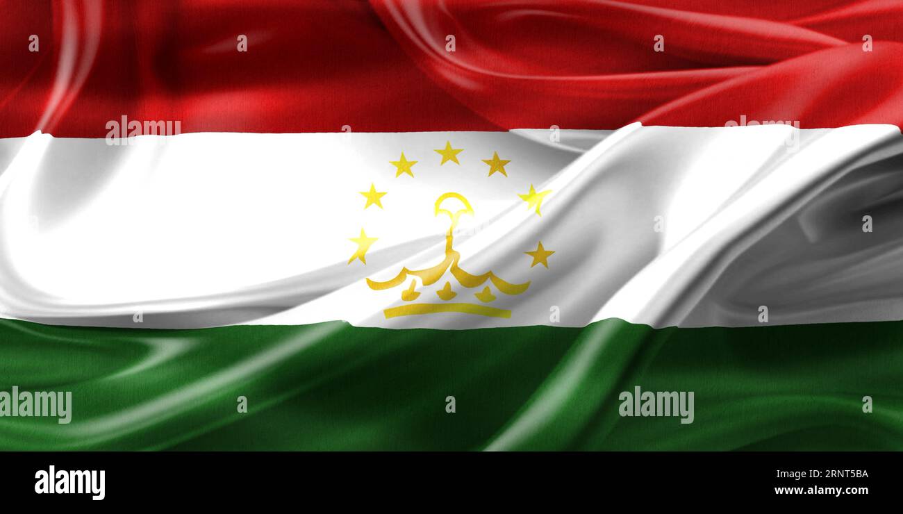 3D-Illustration Of A Tajikistan Flag - Realistic Waving Fabric Flag. Stock Photo