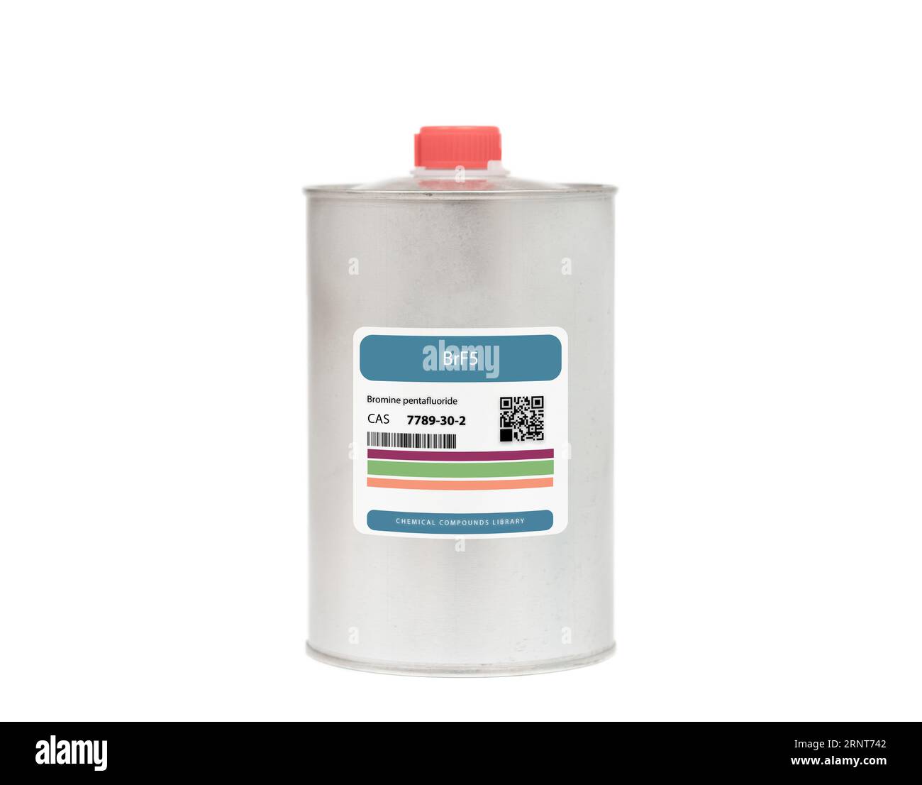 BrF5 Bromine Pentafluoride. Chemical in a metal container Stock Photo