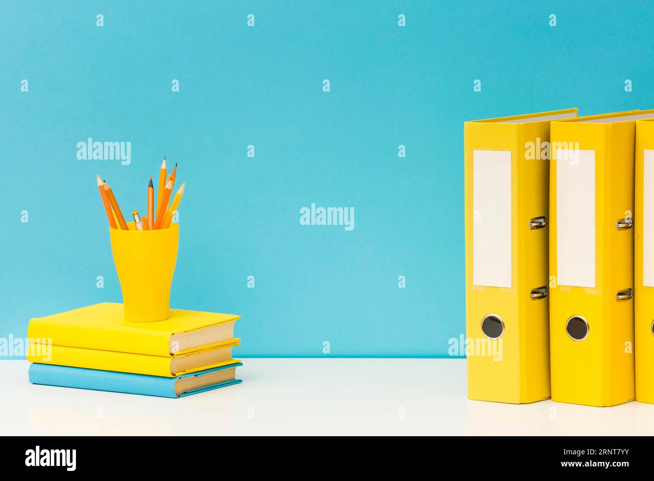 Book pile folders copy space Stock Photo