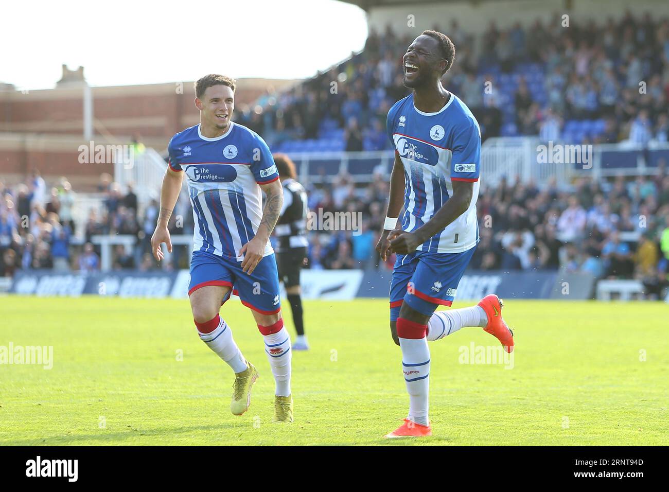 Hartlepool United's Mani Dieseruvwe during the Vanarama National League  match between Altrincham and Hartlepool United at Moss Lane, Altrincham on  Tuesday 19th September 2023. (Photo: Scott Llewellyn