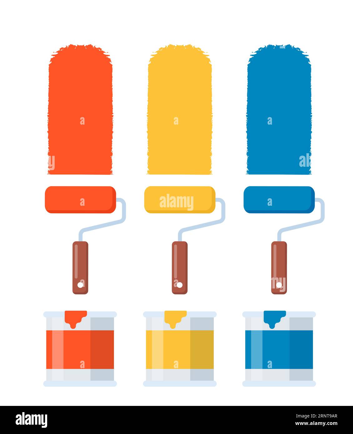 Cans of paint, rollers and color trails. Vector illustration for headers, banners and advertising Stock Vector