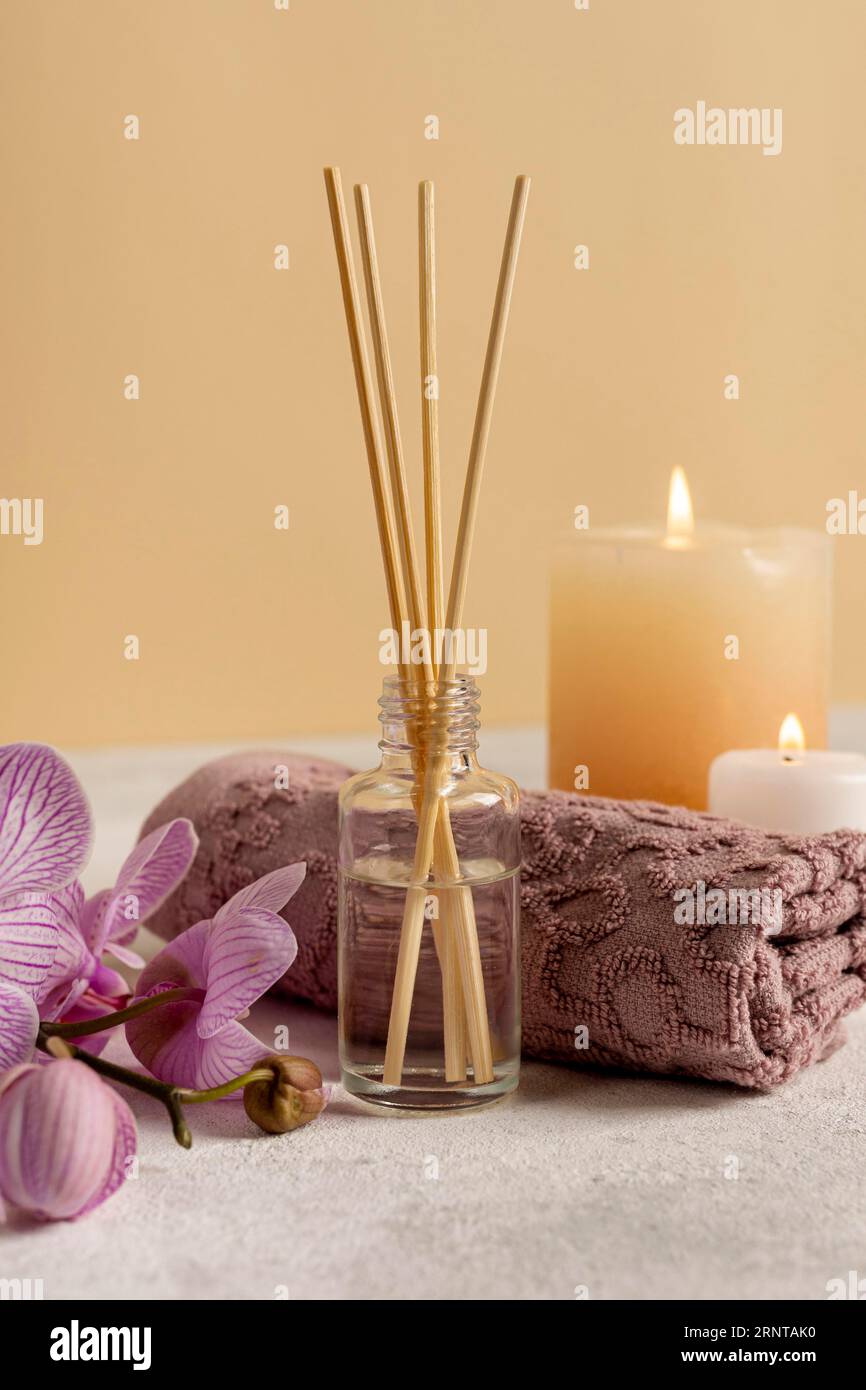 Relaxation concept with scented sticks candles Stock Photo