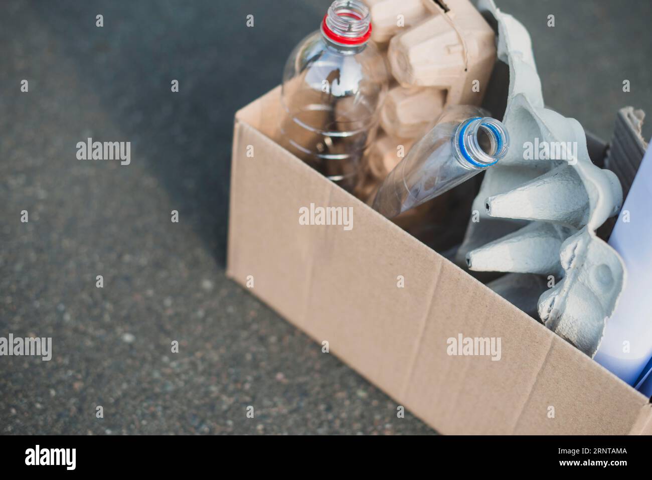 Plastic bottle egg cartons recycle cardboard box Stock Photo Alamy