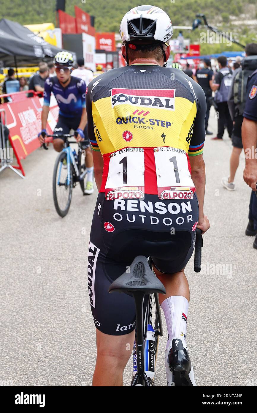Oliva, Spain. 02nd Sep, 2023. Belgian Remco Evenepoel of Soudal Quick-Step pictured at the arrival of stage 8 of the 2023 edition of the 'Vuelta a Espana', Tour of Spain cycling race, from Denia - Xorret de Cati, Costa Blanca Interior (165 km), in Spain, Saturday 02 September 2023. The Vuelta takes place from 26 August to 17 September. BELGA PHOTO JOSEP LAGO Credit: Belga News Agency/Alamy Live News Stock Photo