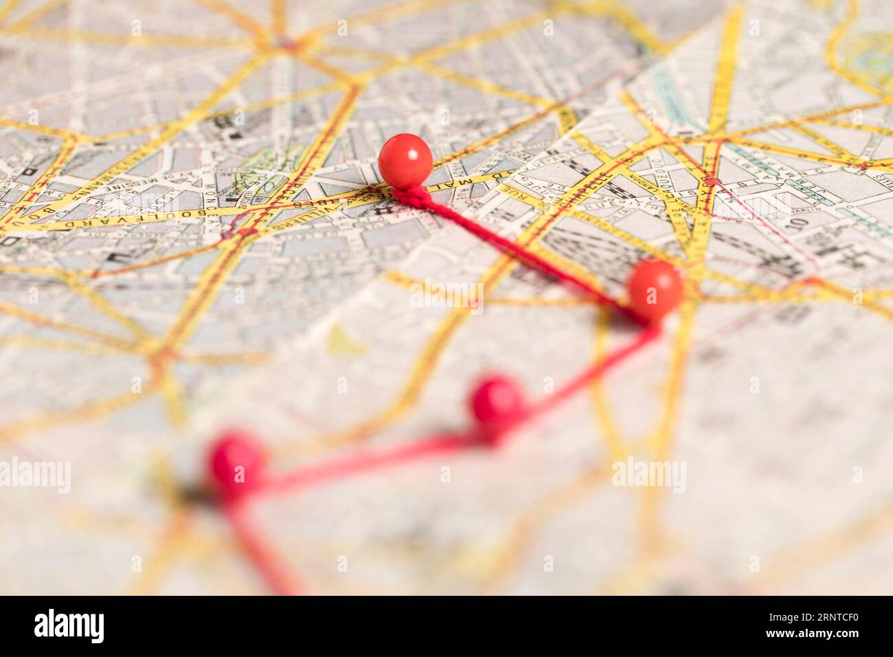 Blurred red pins map Stock Photo - Blurred Red Pins Map 2RNTCF0