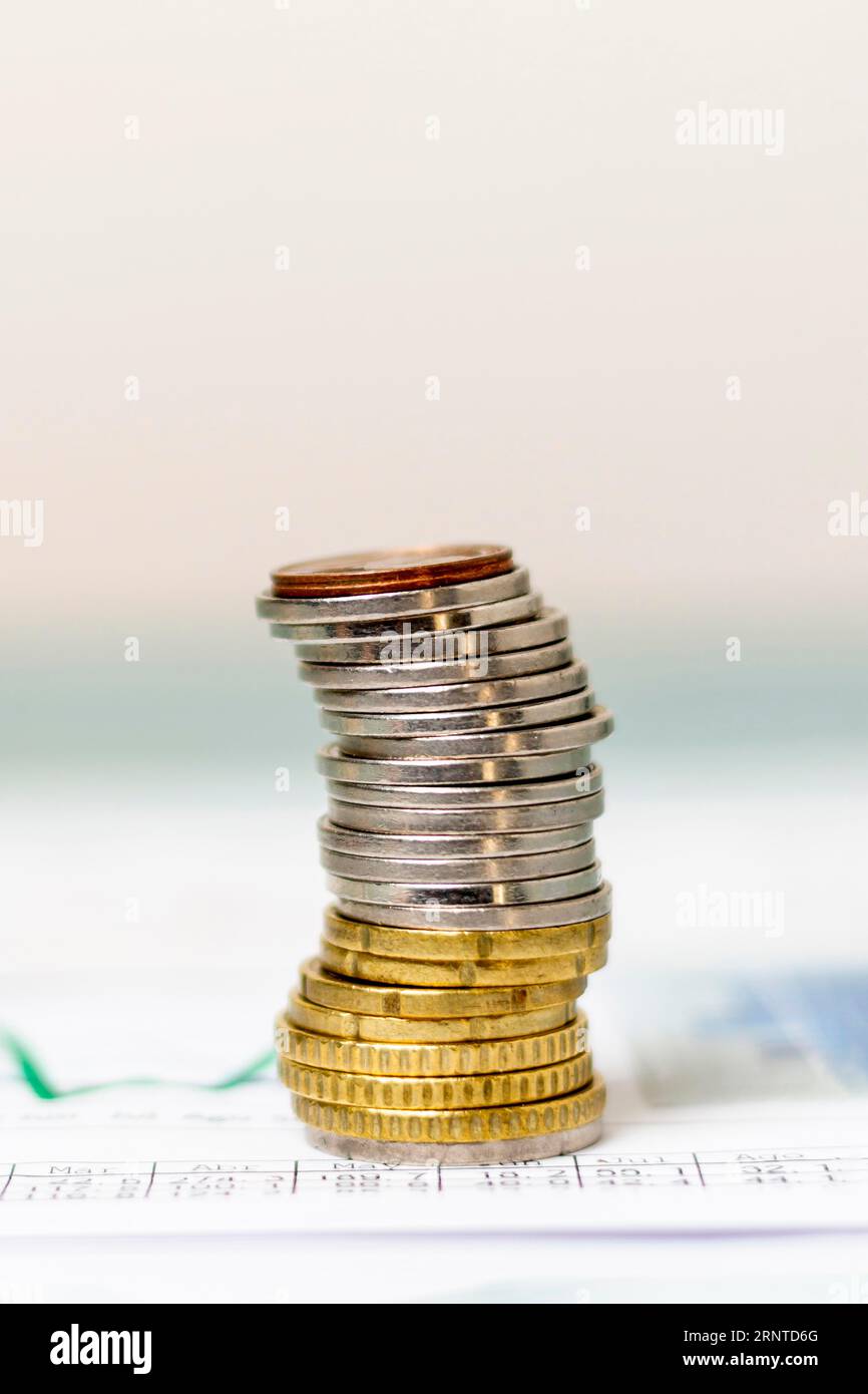 Close up pile coins with blurred background Stock Photo