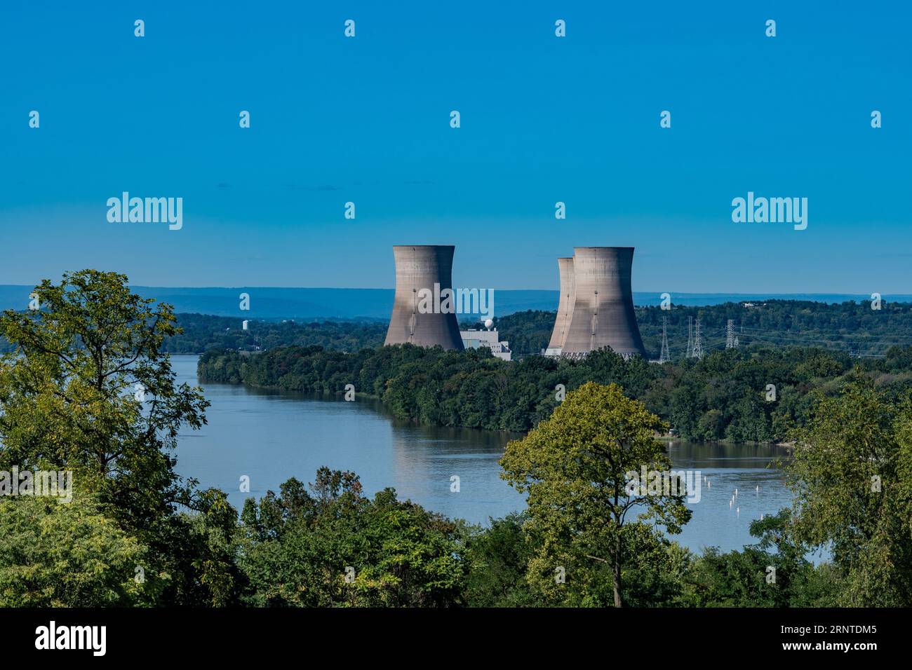 The Susquehanna River and Three Mile Island on a Summer Afternoon, Pennsylvania USA Stock Photo