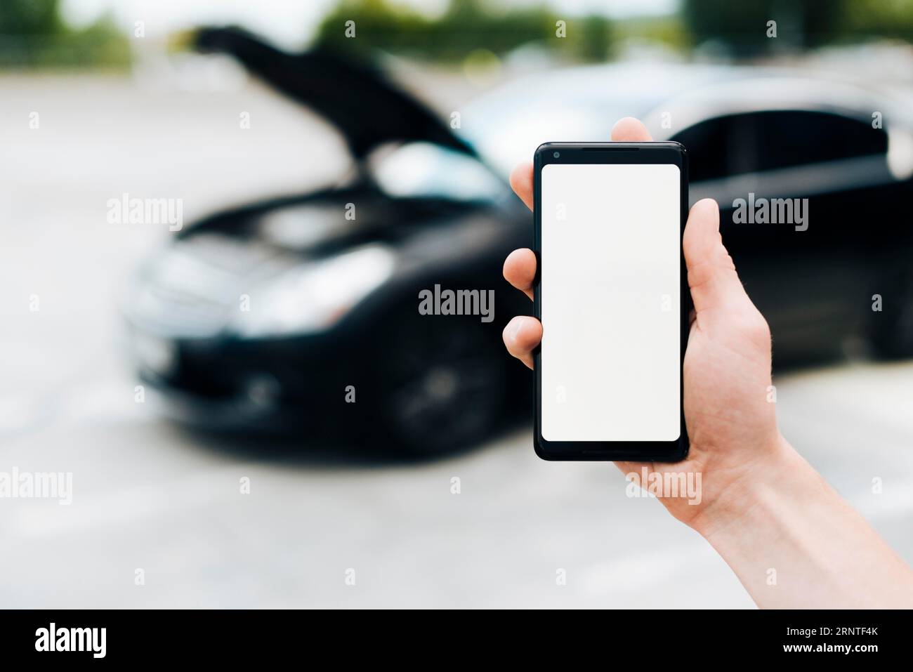 Phone mock up with car background Stock Photo