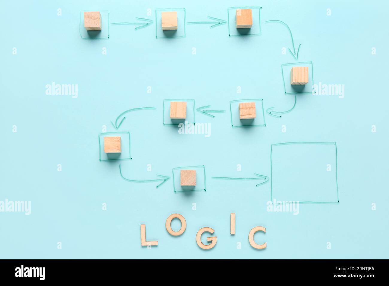 Flowchart with cubes and word LOGIC on blue background Stock Photo - Alamy