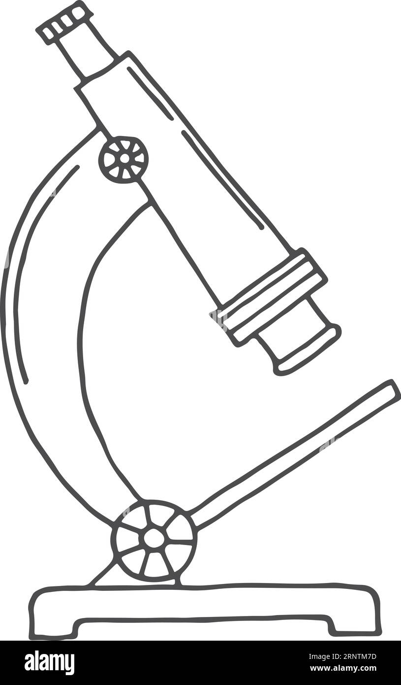 Microscope doodle icon. Science laboratory equipment symbol Stock