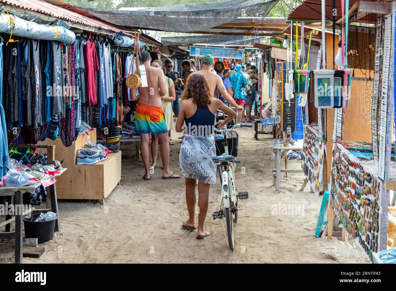 Stalls on the beach, Gili Trawangan, island off Lombok, West Nusa Tenggara, Indonesia, Southeast Asia Stock Photo