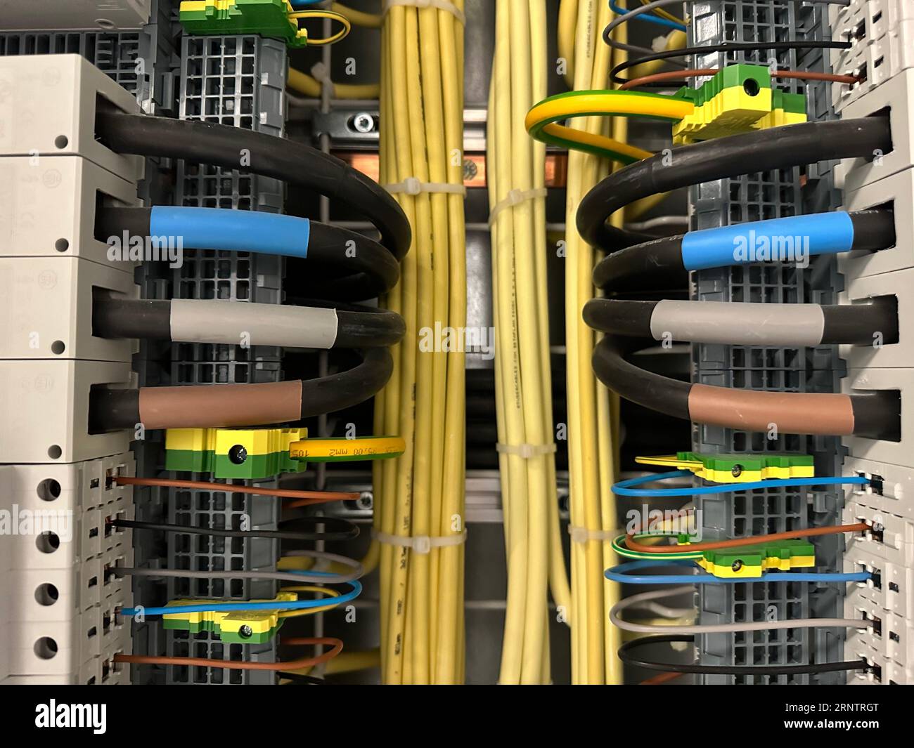 Wiring in a fuse box Stock Photo Alamy