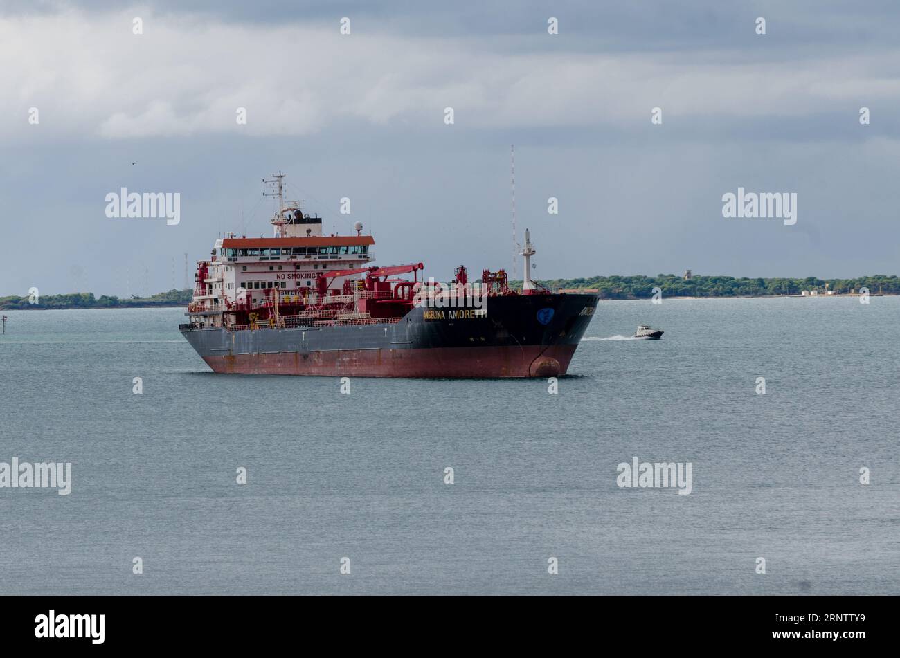 Ship Angelina Amoretti at anchor In Mar Grande, Taranto, Italy Stock Photo