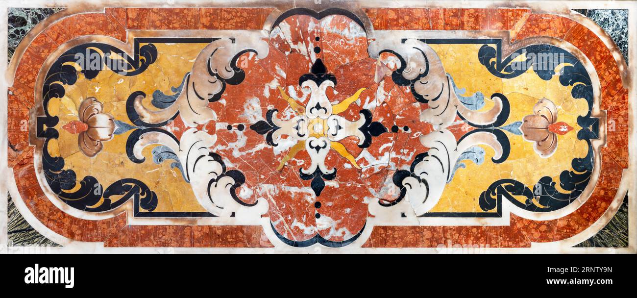 NAPLES, ITALY - APRIL 24, 2023: The baroque stone mosaic (pietra dura) in the church Chiesa di San Pietro Martire. Stock Photo